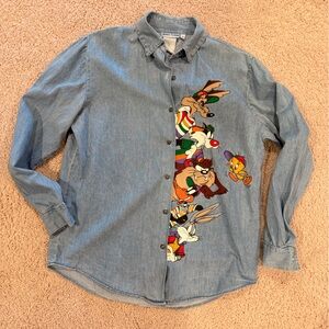 Jerry Leigh Looney Tunes Denim Shirt with Cartoon Characters